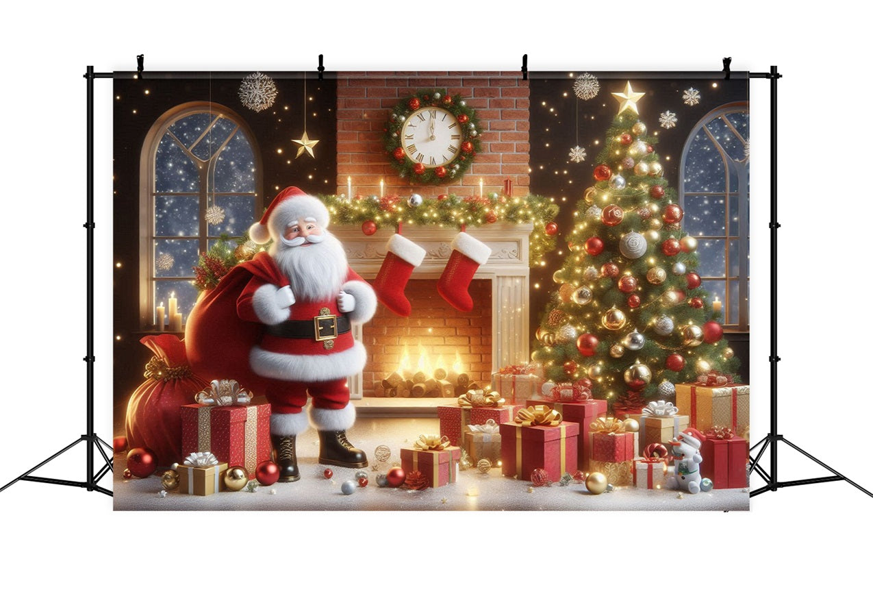 Christmas Fireplace Backdrop Santa Present Sack Holiday Backdrop UK BRP11-112
