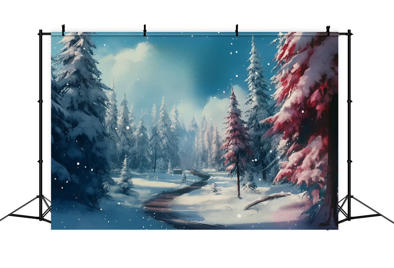 Winter Backdrop Snowy Forest Path Pink Trees Backdrop UK BRP11-265