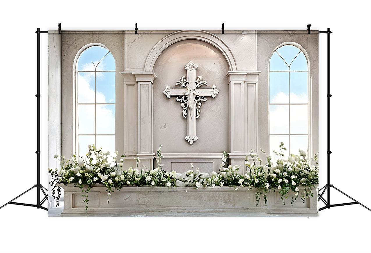 Easter Backdrops For Church Altar Floral Cross Backdrop UK BRP11-324