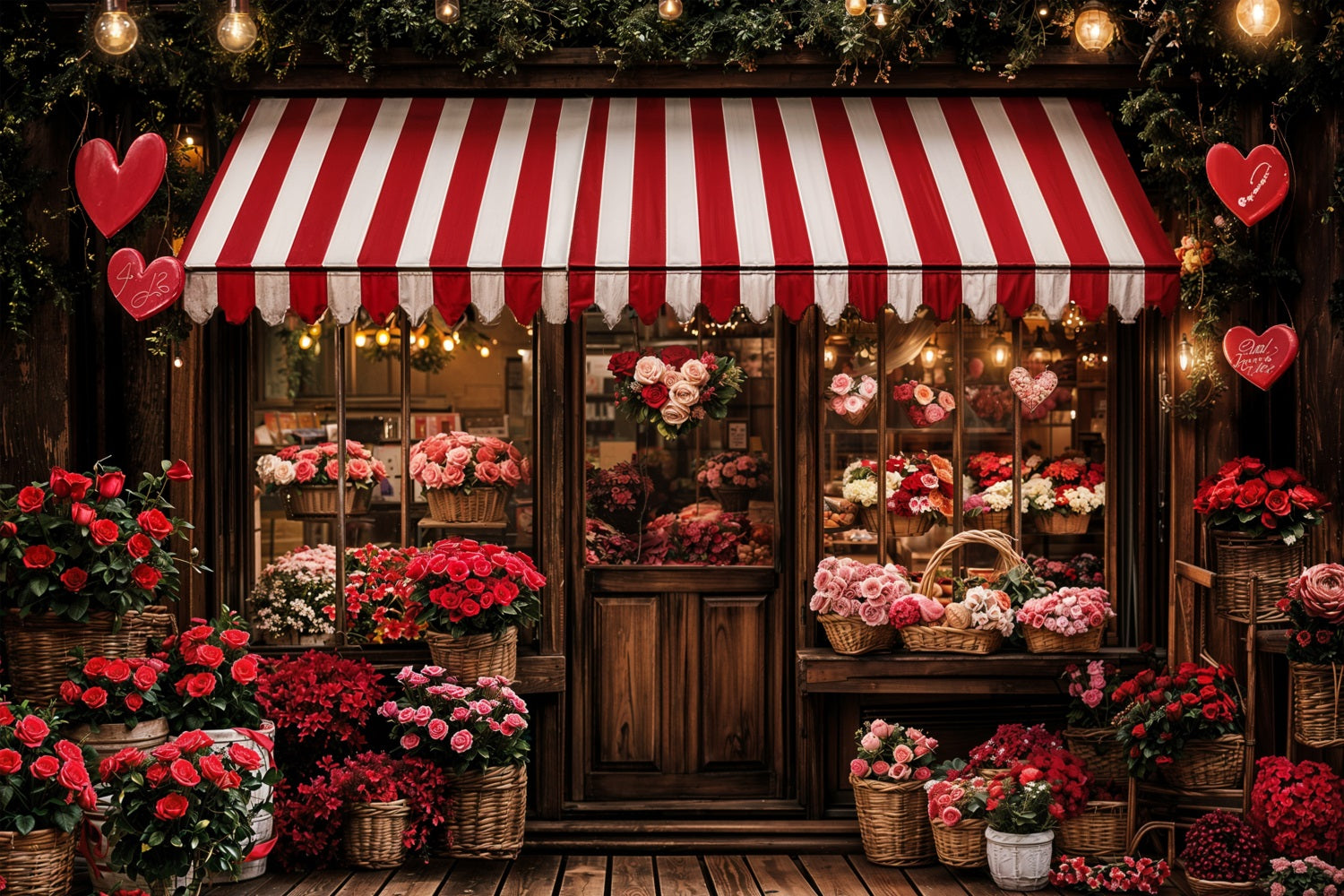 Backdrops Valentines Romantic Rose Heart Shopfront Backdrop UK BRP11-383