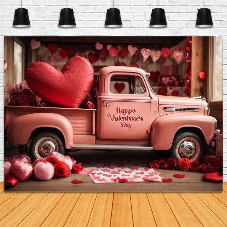 Backdrop Valentines Romantic Pink Truck Backdrop UK BRP11-408