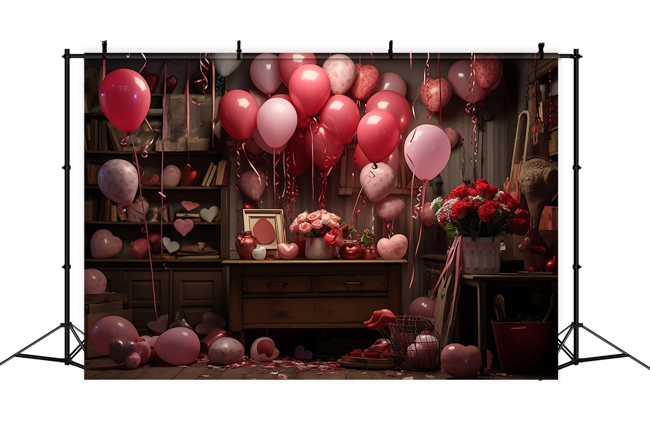 Valentine Day Backdrop Balloons Flowers Scene Backdrop UK BRP11-444
