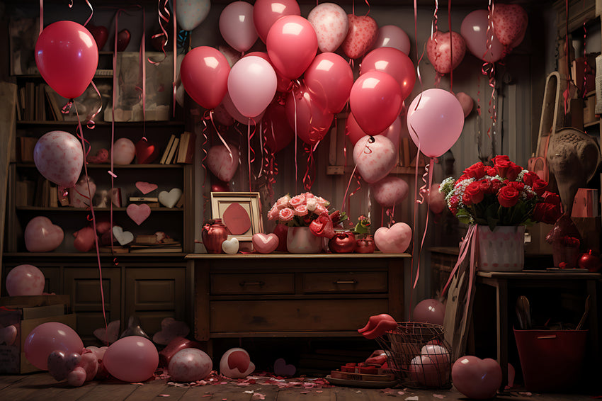 Valentine Day Backdrop Balloons Flowers Scene Backdrop UK BRP11-444