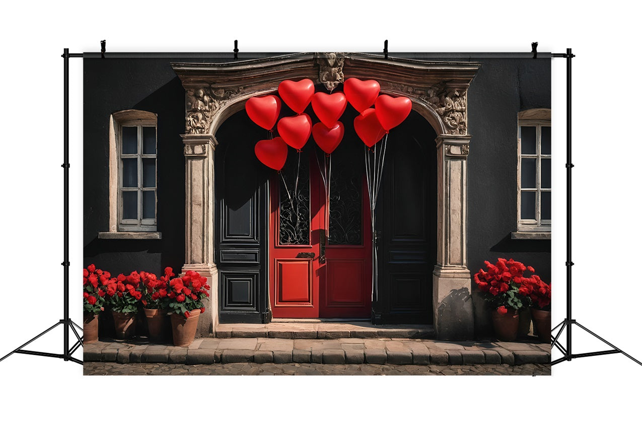 Valentines Day Backdrops Red Heart Balloons Door Backdrop UK BRP11-446