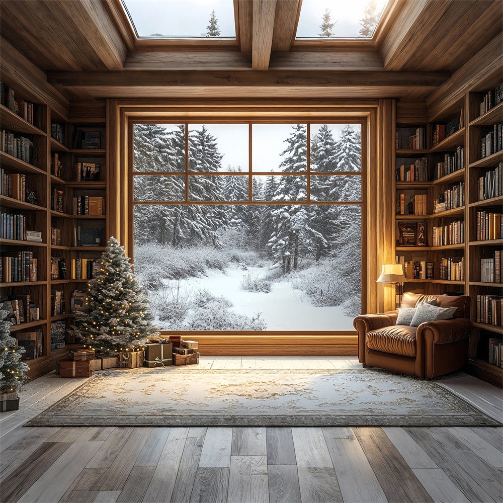 Photo Backdrop Winter Library Window Snowy Forest Backdrop UK BRP11-502