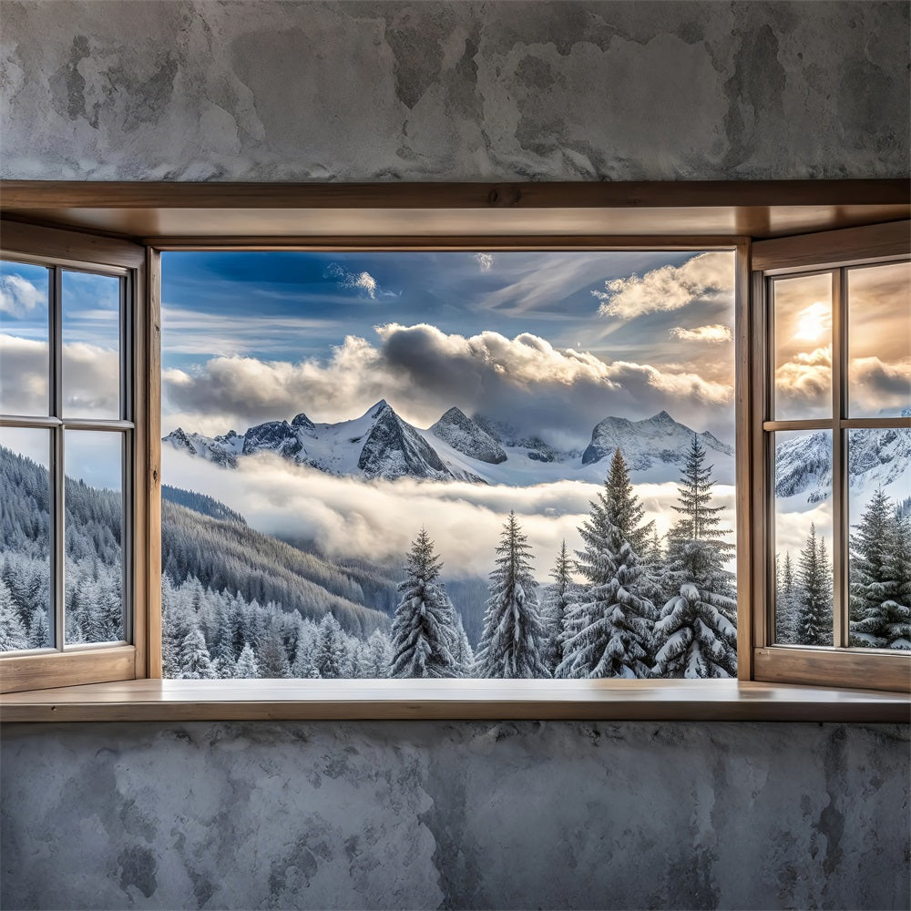 Winter Backdrops Photography Mountain Majesty Window Scene Backdrop UK BRP11-503
