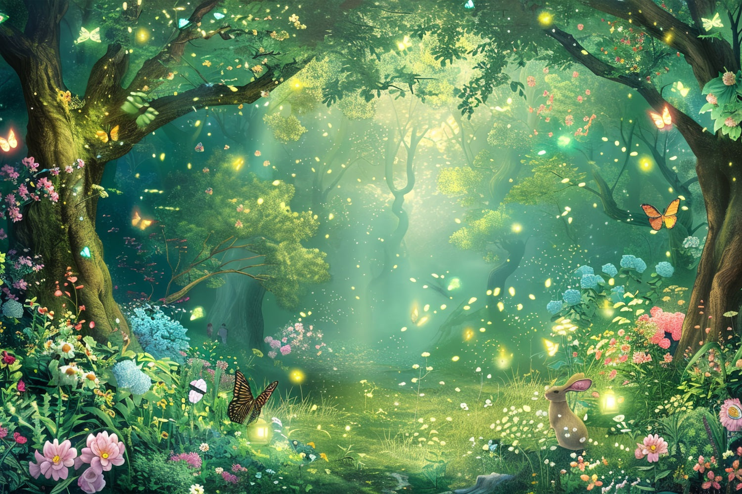 Spring Picture Backdrop Forest Glowing Butterfly Backdrop UK BRP11-513