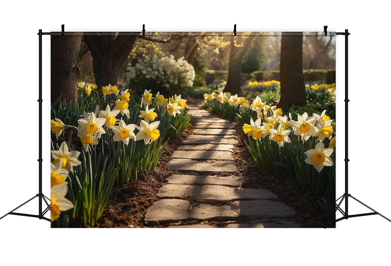 Spring Photography Backdrop Garden Walk Daffodils Backdrop UK BRP11-524