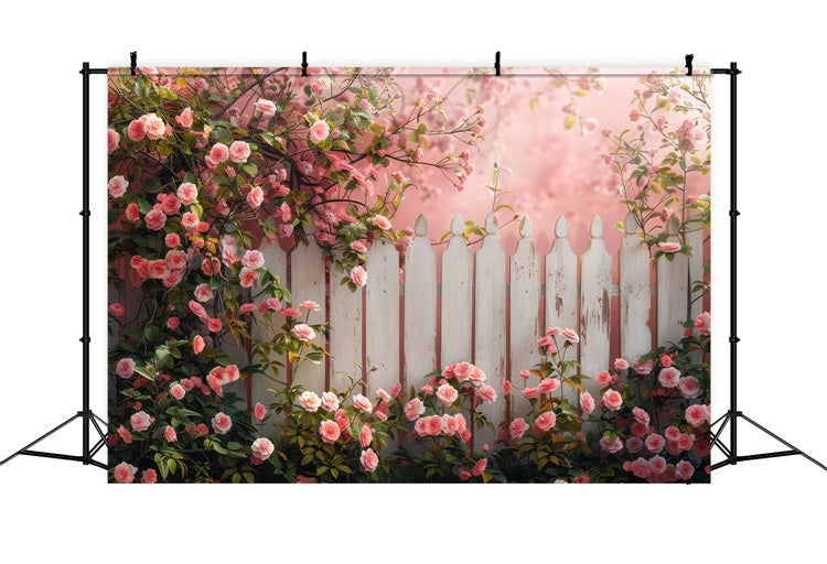 Spring Backdrop Ideas Floral Fence Pink Blooms Backdrop UK BRP11-527
