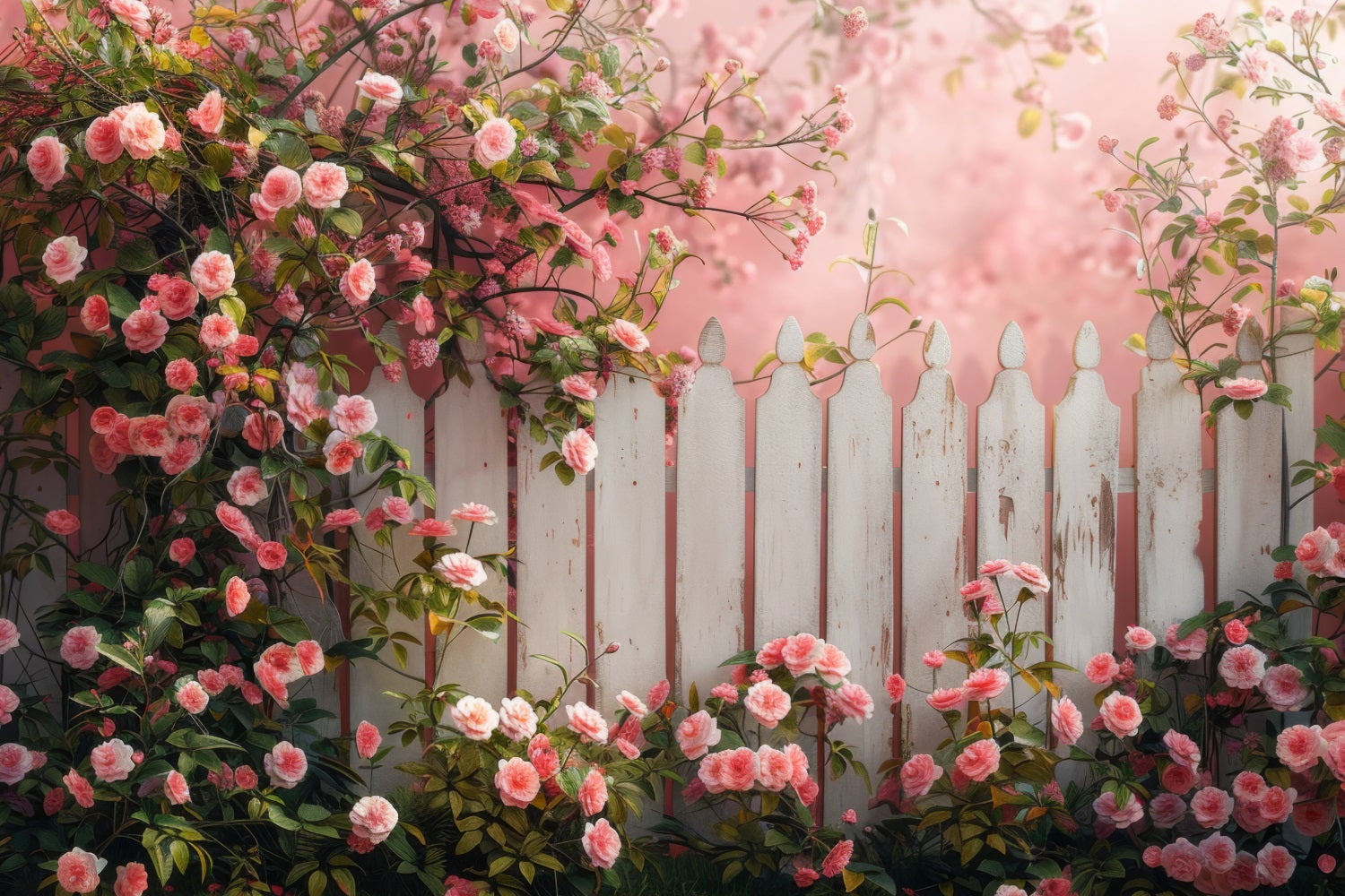 Spring Backdrop Ideas Floral Fence Pink Blooms Backdrop UK BRP11-527