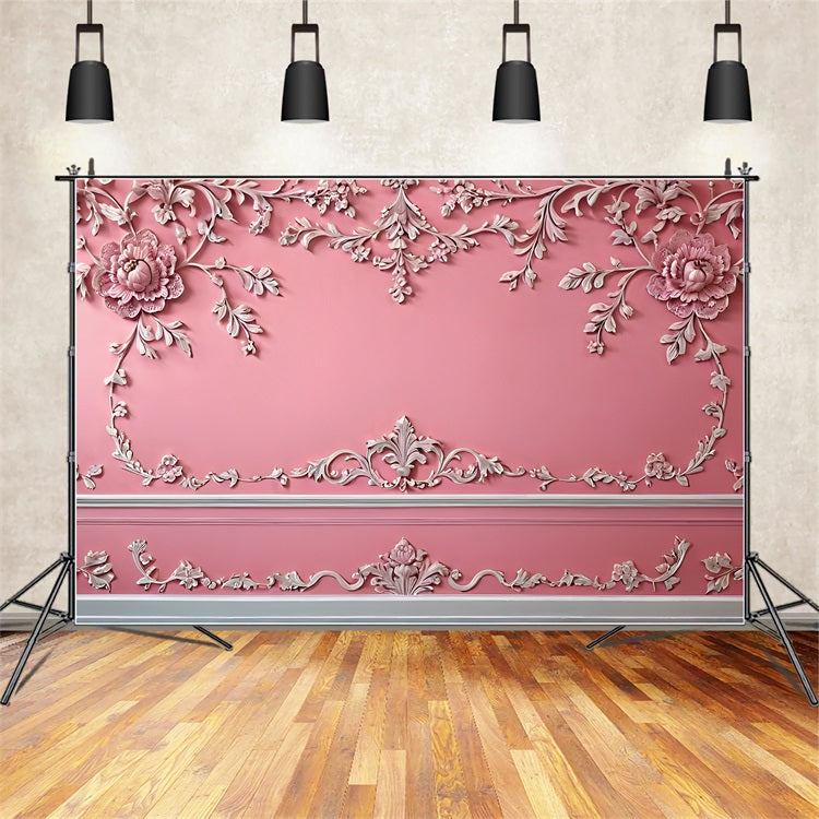 Vintage Photo Backdrop Retro Wall Pink Carvings Backdrop UK BRP11-575