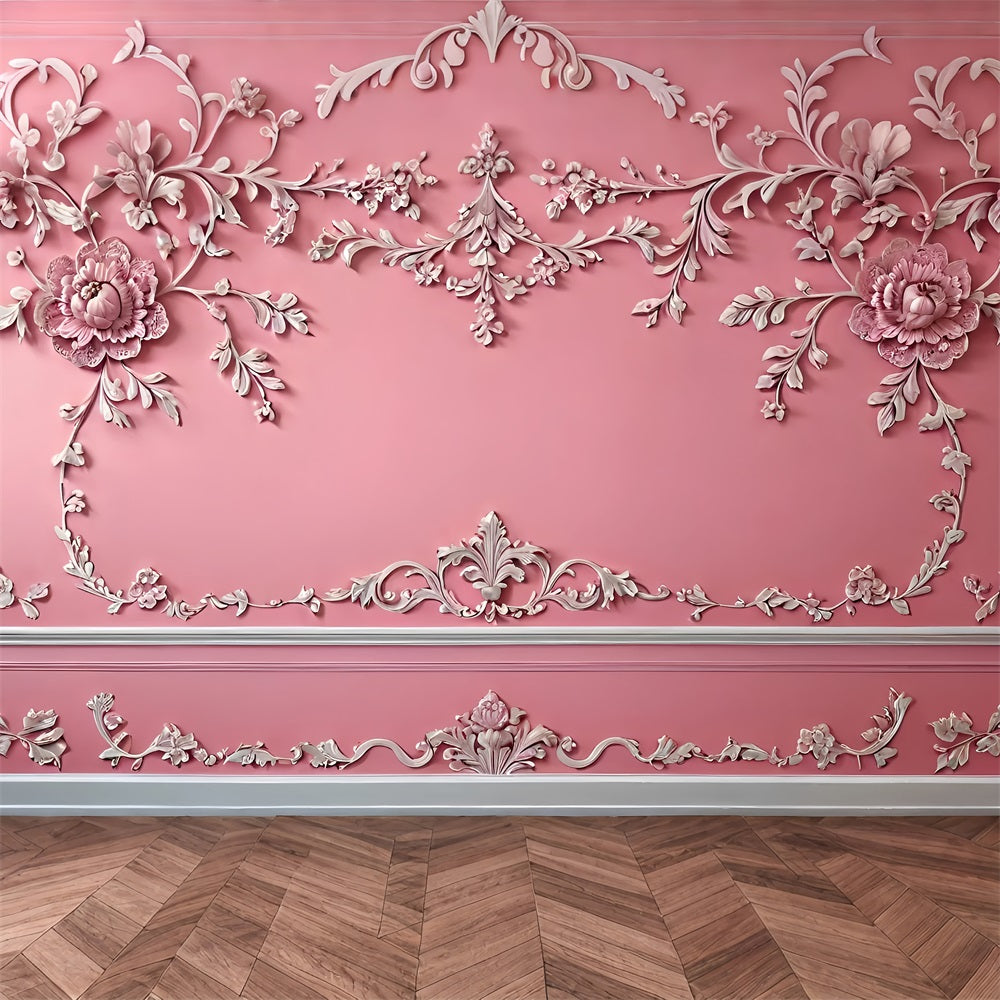 Vintage Photo Backdrop Retro Wall Pink Carvings Backdrop UK BRP11-575