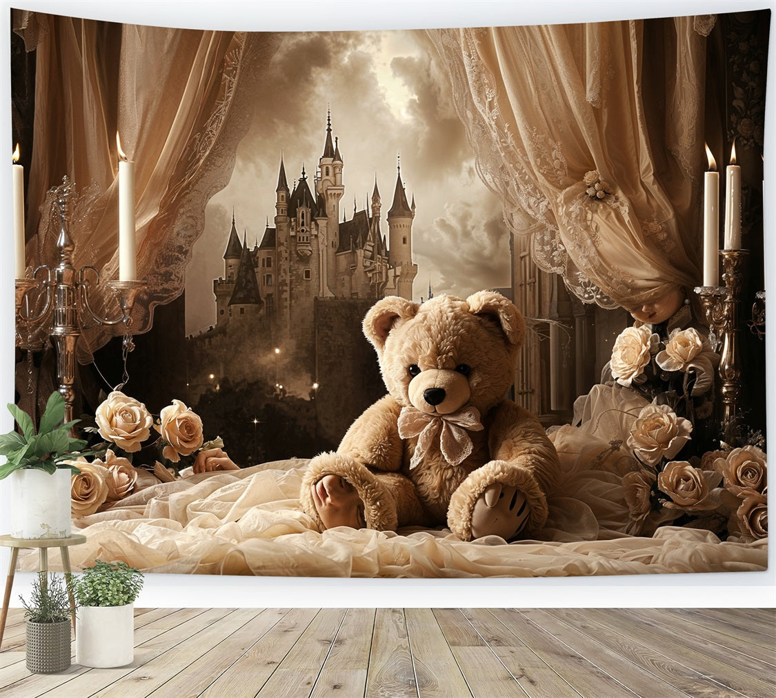Vintage Photo Backdrop Ideas Castle Teddy Curtain Backdrop UK BRP11-583