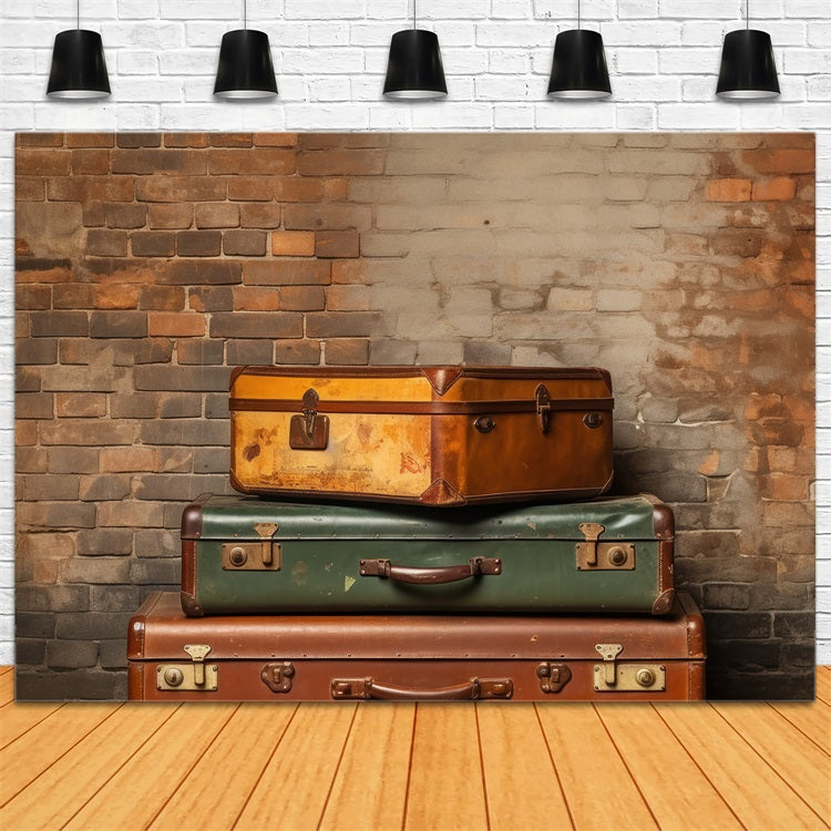 Vintage Photo Backdrop Antique Trunks Brick Wall Backdrop UK BRP11-594