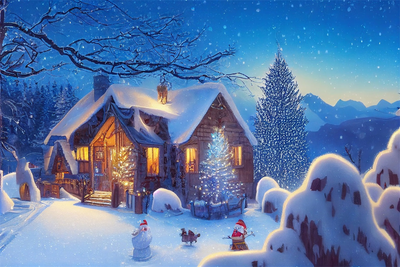 Winter Backdrop Ideas Snowy Evening Christmas Cottage Backdrop UK BRP11-62