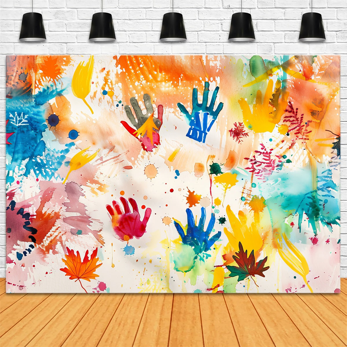Graffiti Wall Backdrop Colorful Handprint Art Backdrop UK BRP12-146