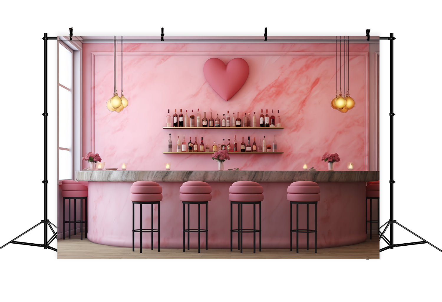 Valentines Photography Backdrop Pink Heart Bar Backdrop UK BRP12-197