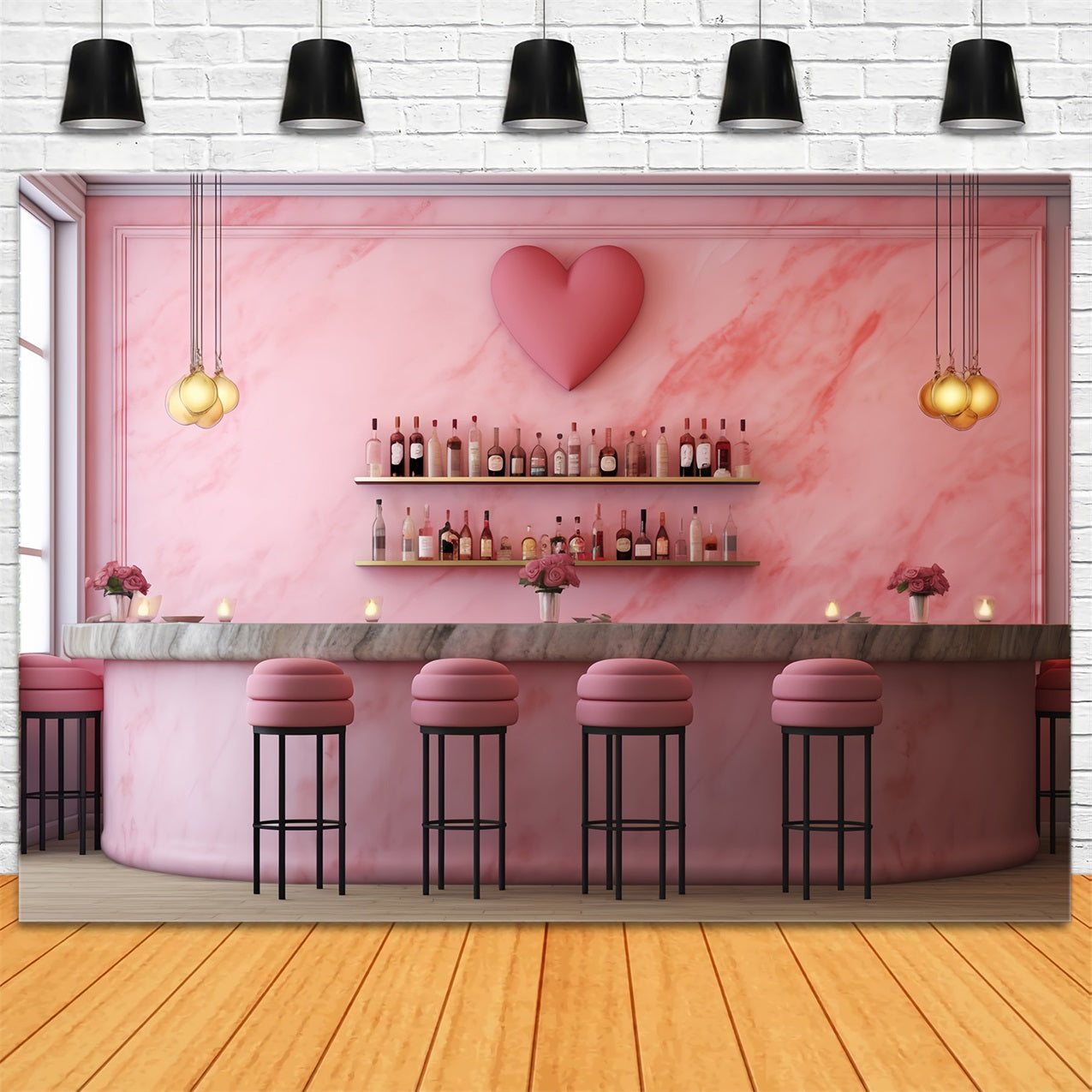 Valentines Photography Backdrop Pink Heart Bar Backdrop UK BRP12-197