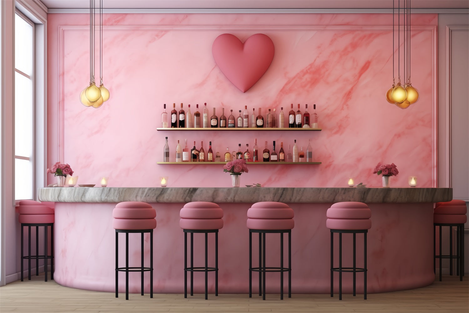 Valentines Photography Backdrop Pink Heart Bar Backdrop UK BRP12-197
