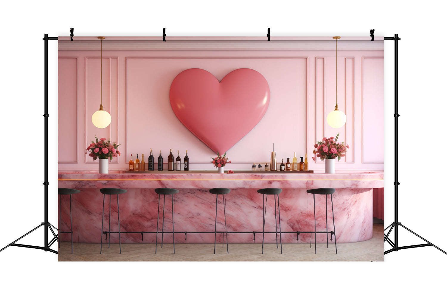 Valentines Photography Backdrops Pink Heart Bar Scene Backdrop UK BRP12-198