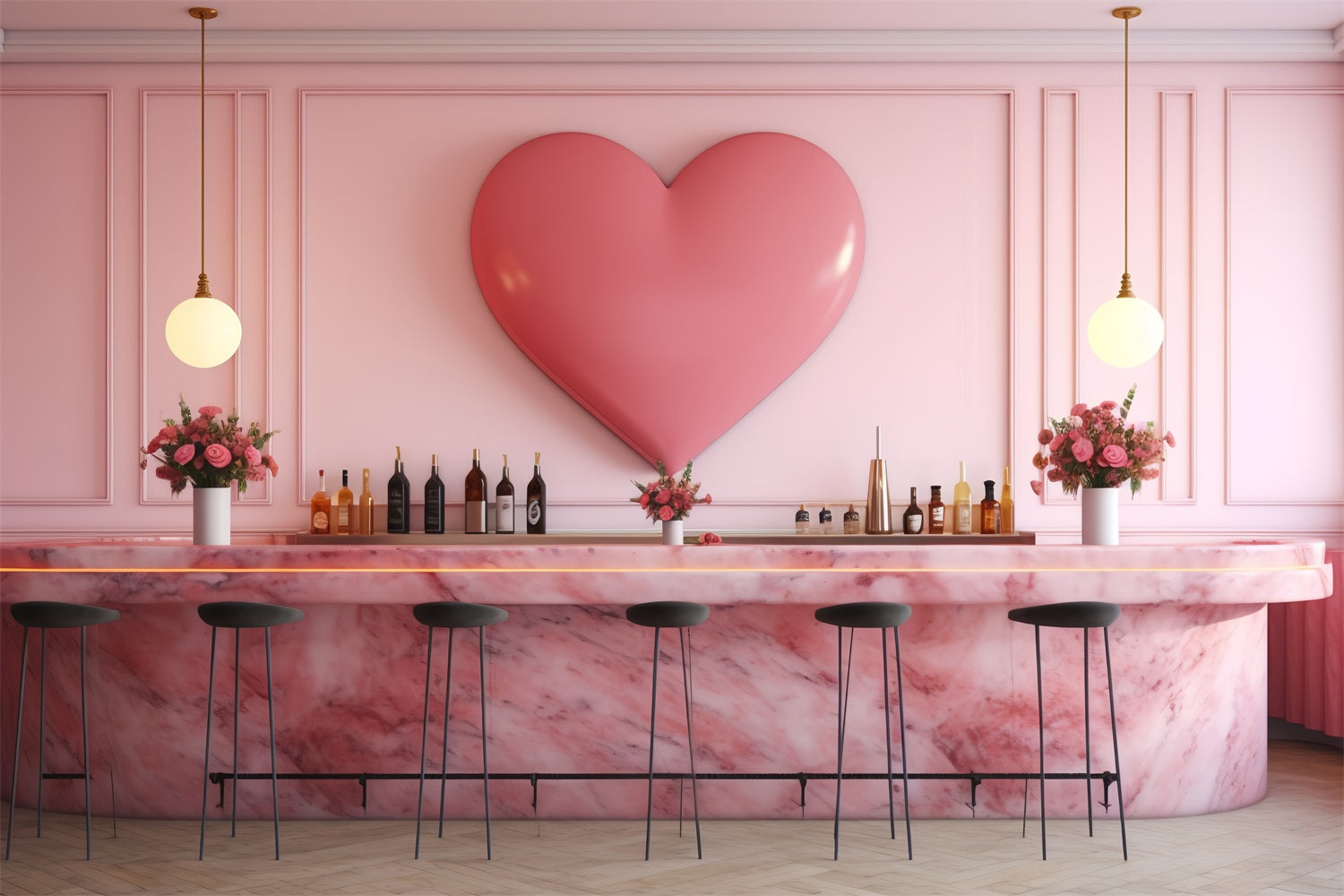 Valentines Photography Backdrops Pink Heart Bar Scene Backdrop UK BRP12-198