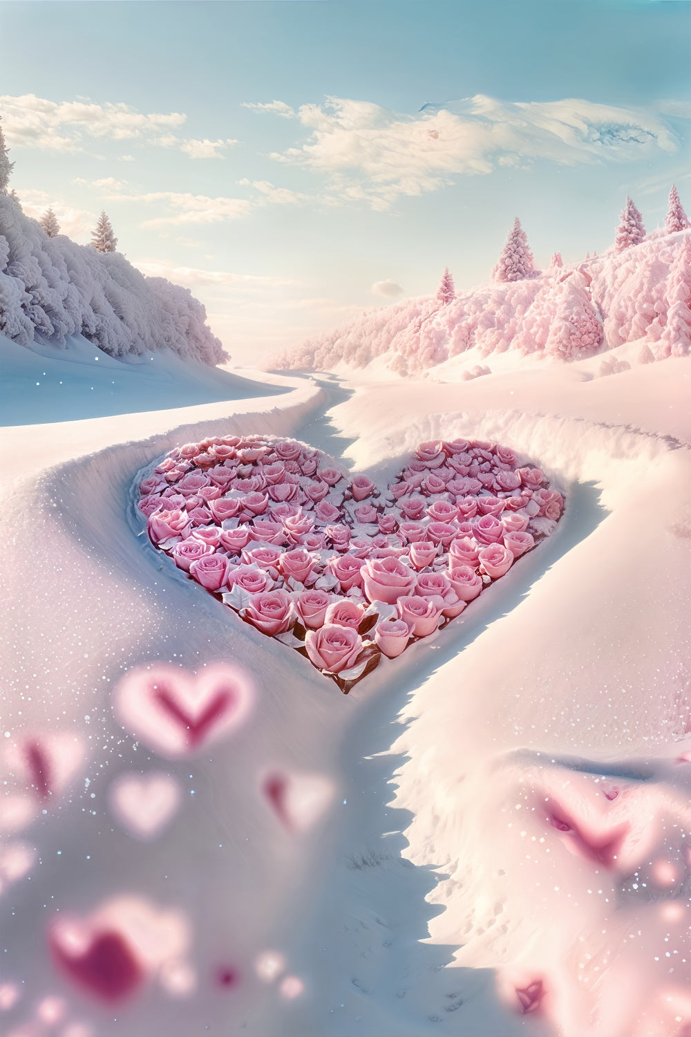 Valentine Theme Backdrop Enchanting Rose Heart Winter Backdrop UK BRP12-206