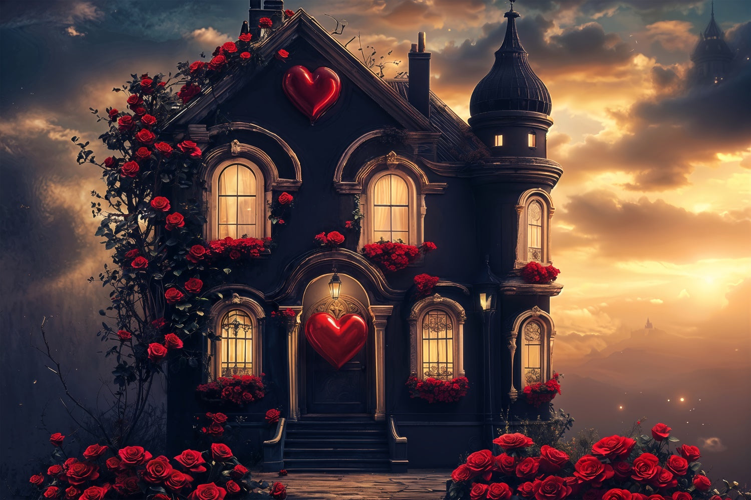 Backdrops Valentines Heart Shaped Rose Gothic Home Backdrop UK BRP12-208