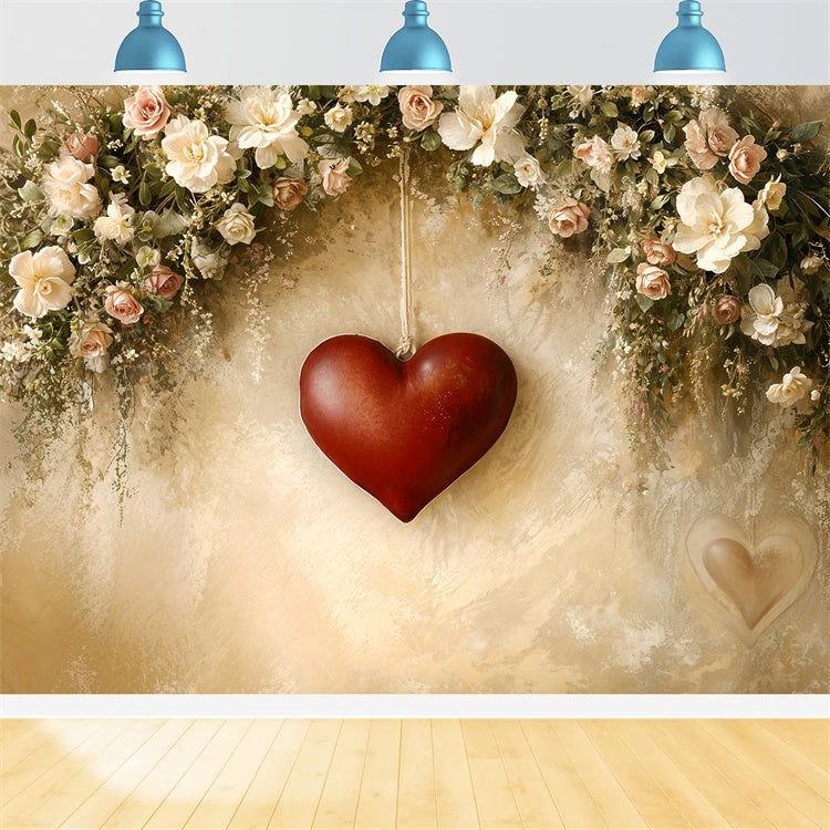 Valentine's Backdrops Red Heart Hanging Floral Elegance Backdrop UK BRP12-220