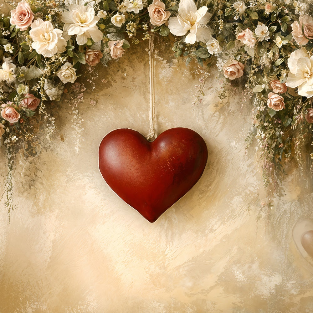 Valentine's Backdrops Red Heart Hanging Floral Elegance Backdrop UK BRP12-220