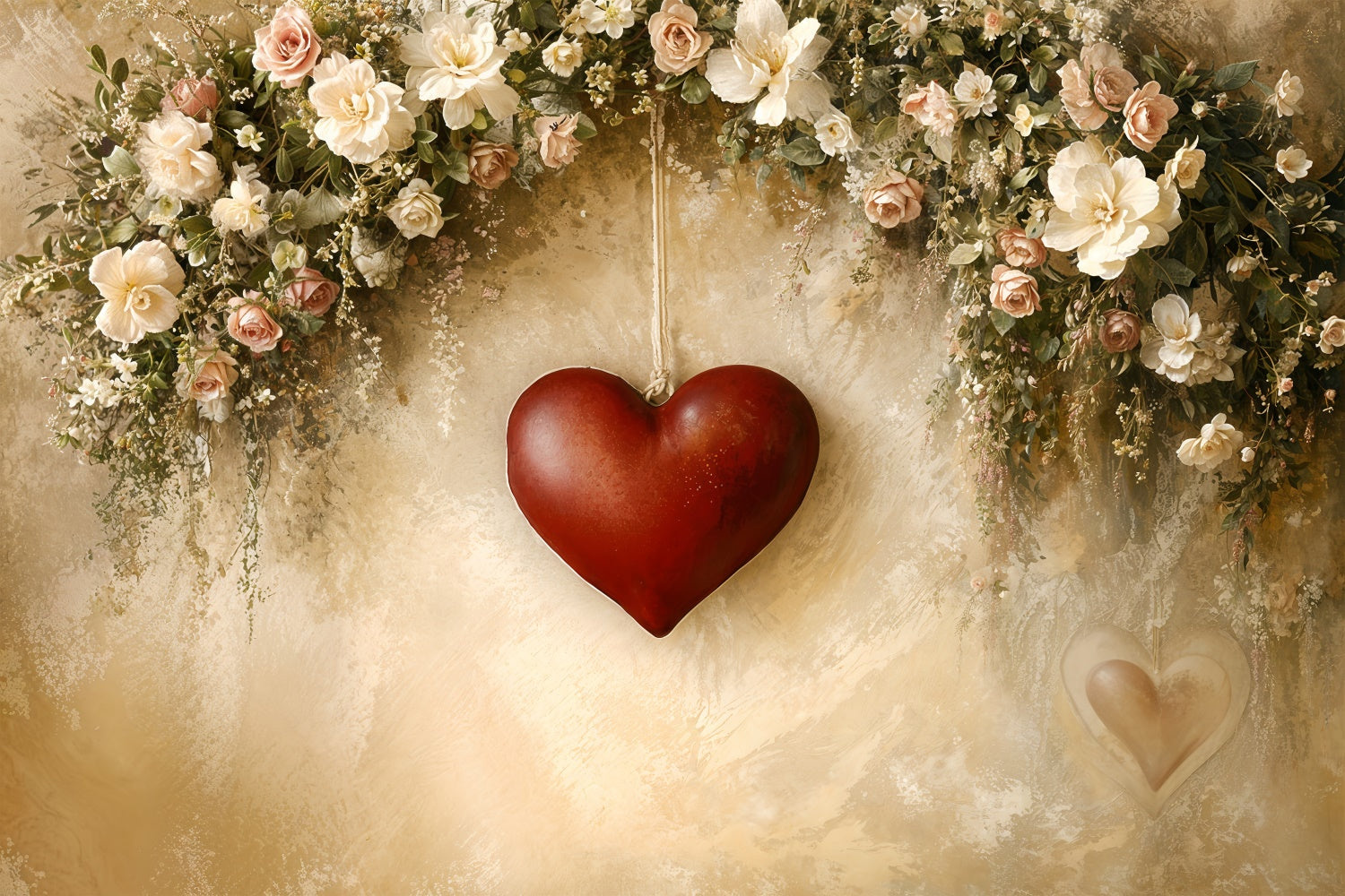 Valentine's Backdrops Red Heart Hanging Floral Elegance Backdrop UK BRP12-220