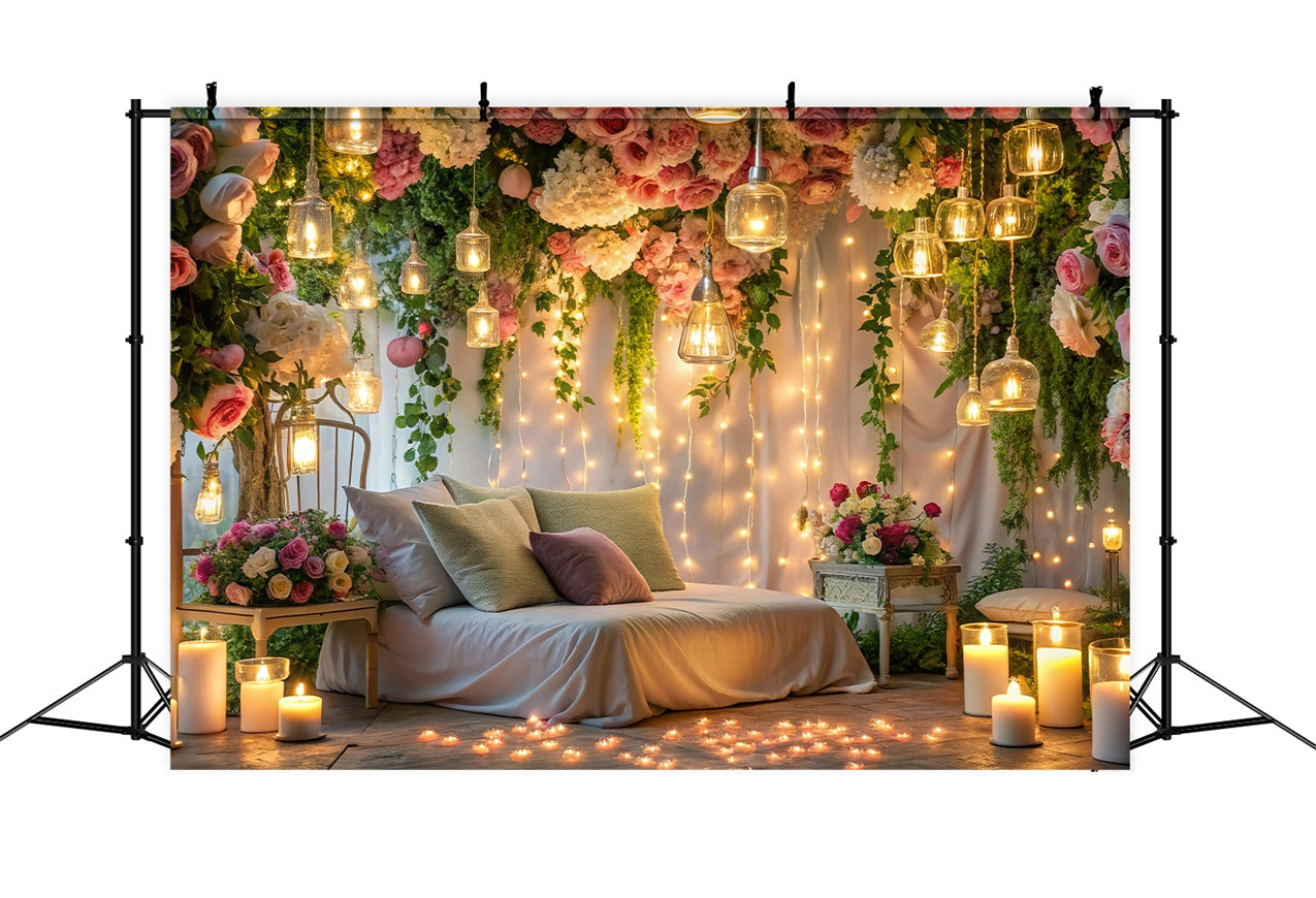 Valentines Backdrops Elegant Bedroom Candlelight Flowers Backdrop UK BRP12-223