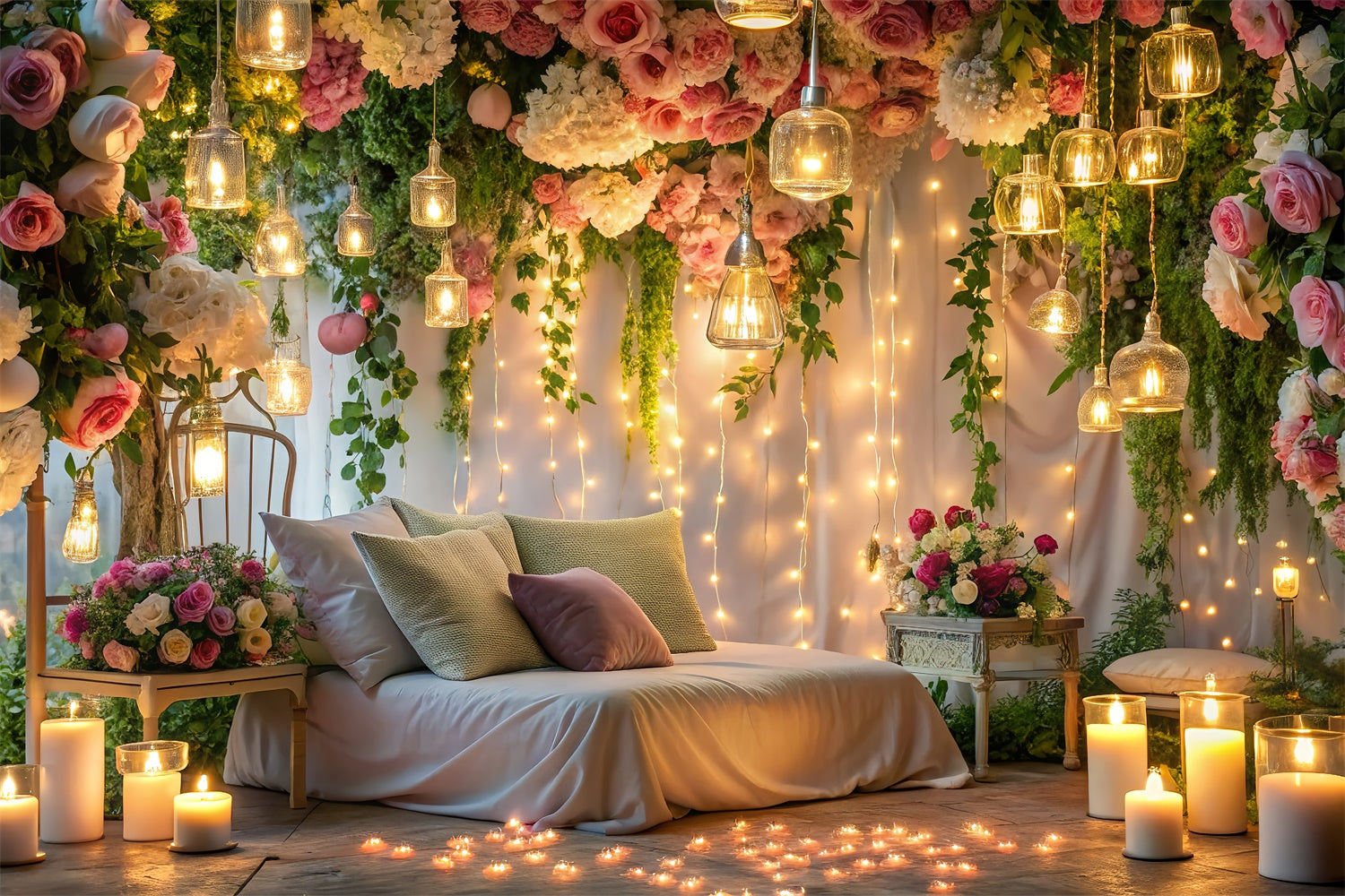 Valentines Backdrops Elegant Bedroom Candlelight Flowers Backdrop UK BRP12-223