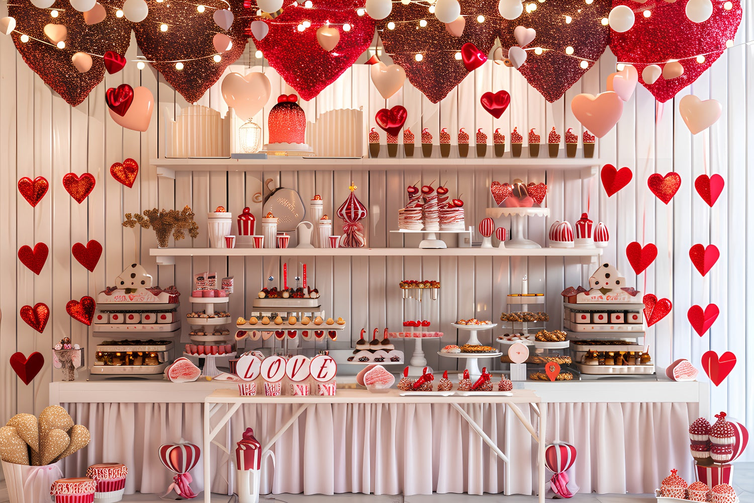 Backdrop Valentines Sweetheart Dessert Table Glitter Hearts Backdrop UK BRP12-225