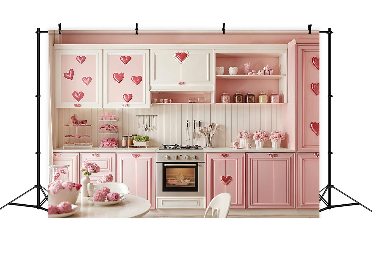 Backdrops Valentines Pink Kitchen Heart Accents Backdrop UK BRP12-238