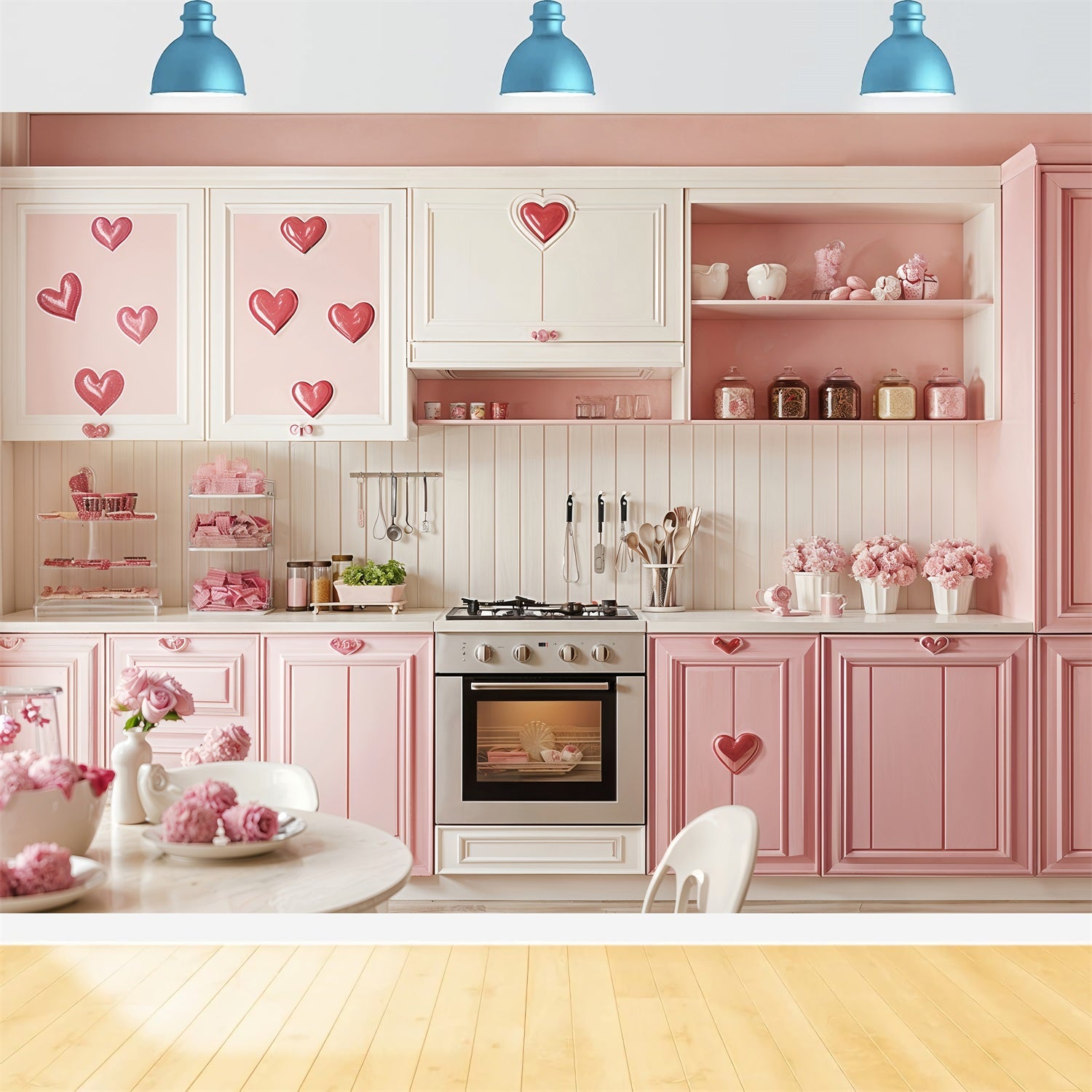 Backdrops Valentines Pink Kitchen Heart Accents Backdrop UK BRP12-238