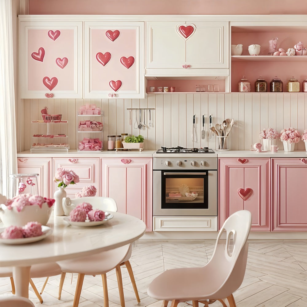 Backdrops Valentines Pink Kitchen Heart Accents Backdrop UK BRP12-238
