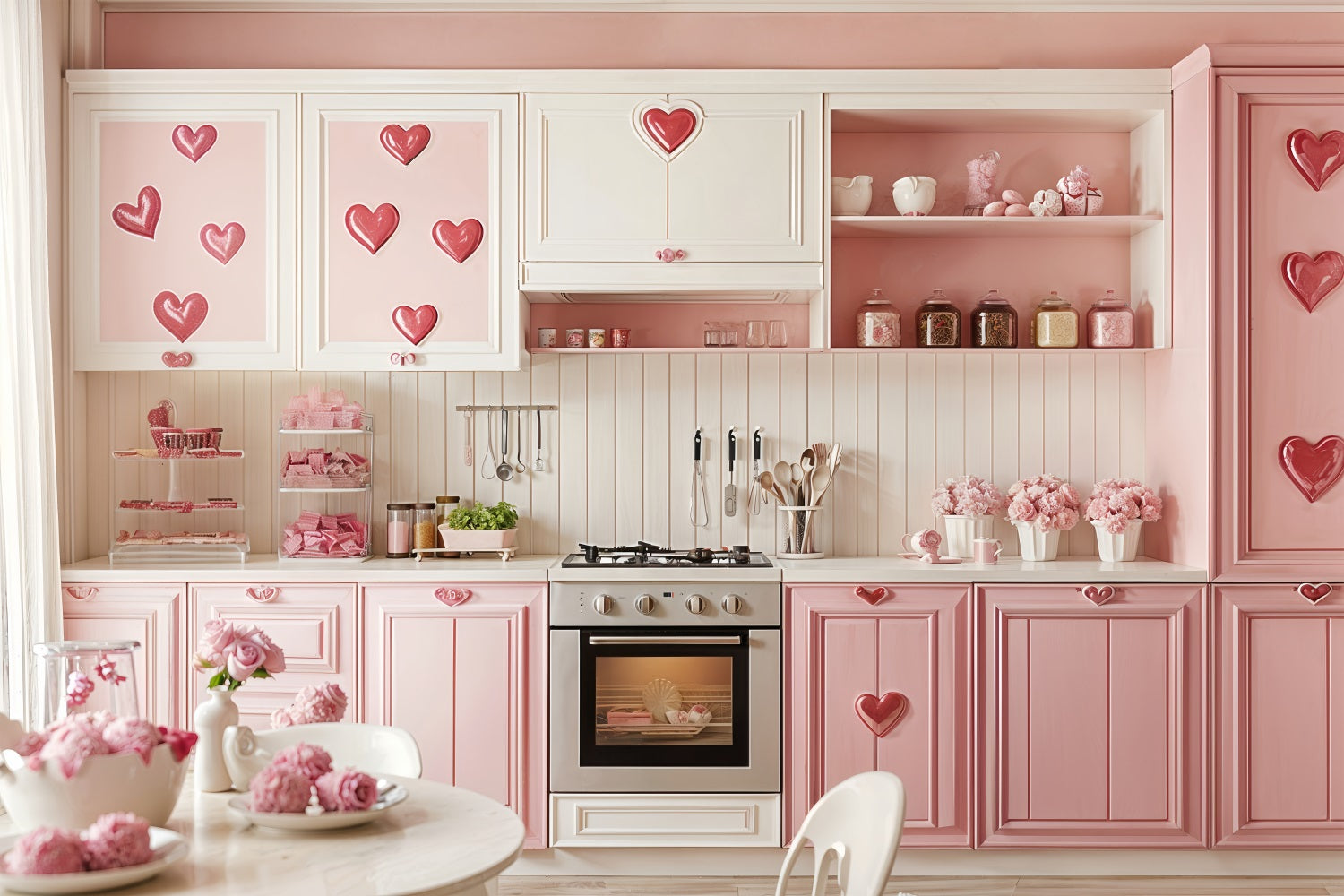 Backdrops Valentines Pink Kitchen Heart Accents Backdrop UK BRP12-238