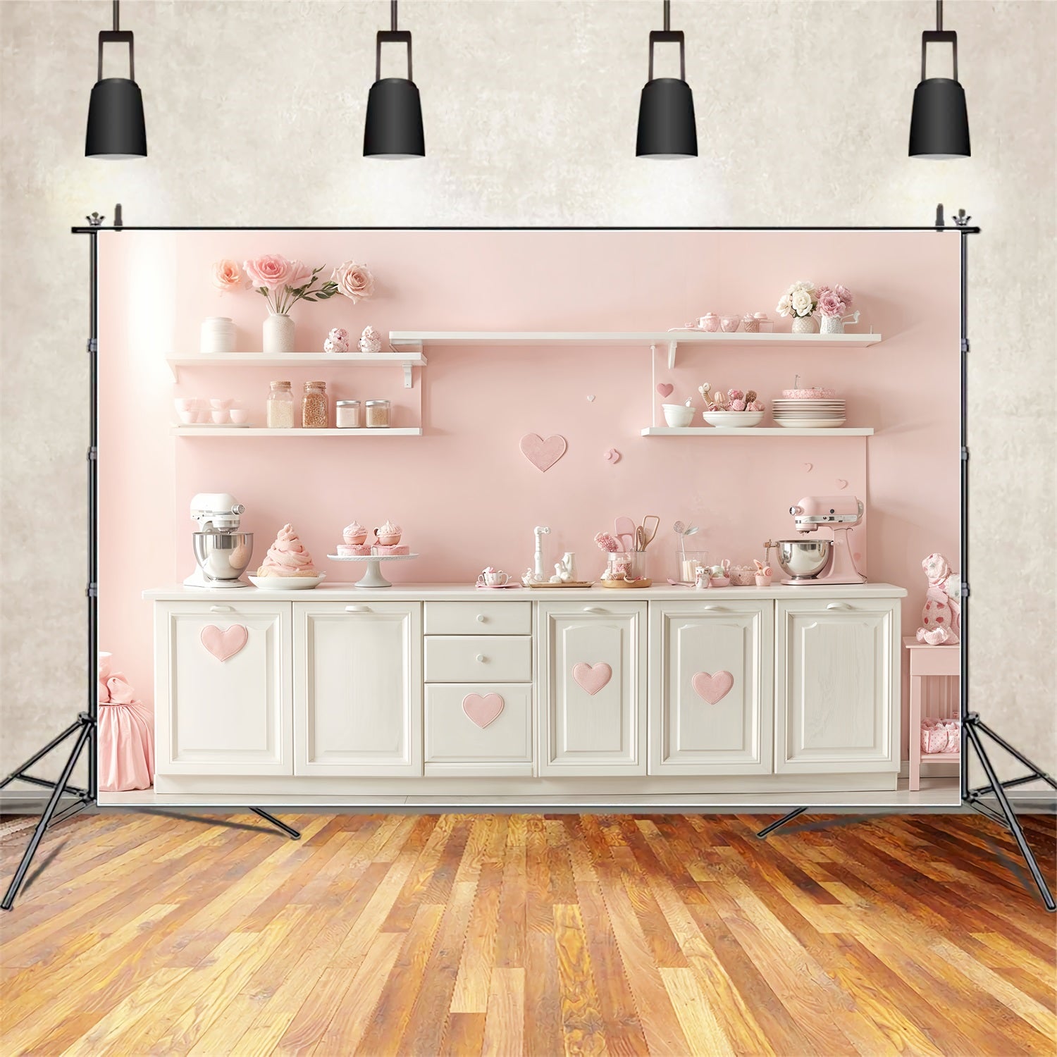 Valentine Backdrop Ideas Pastel Kitchen Pink Heart Backdrop UK BRP12-241