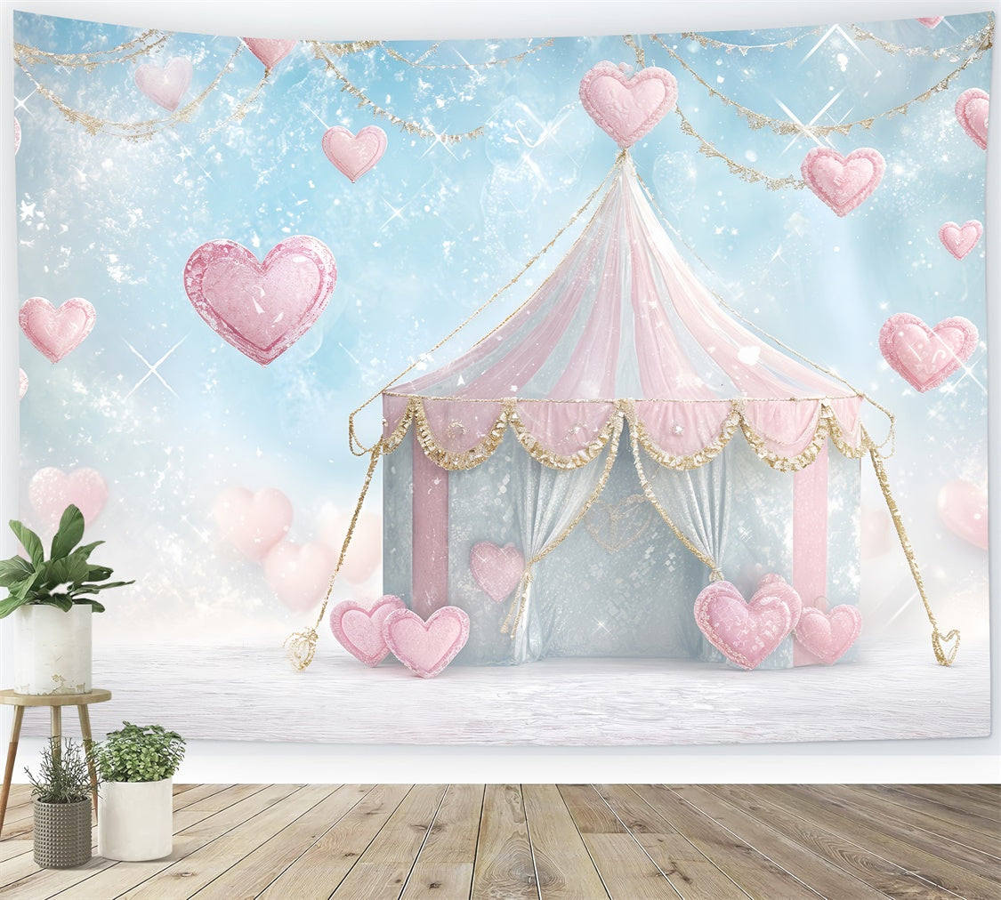 Valentine Backdrops Photography Pink Tent Glitter Heart Backdrop UK BRP12-244
