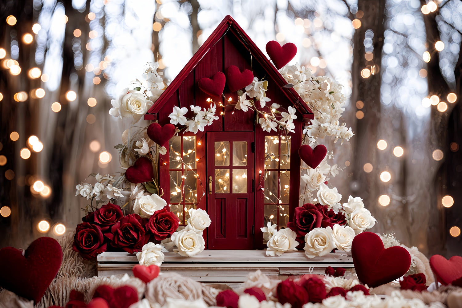 Valentines Party Backdrop Floral Red House Love-Inspired Backdrop UK BRP12-246