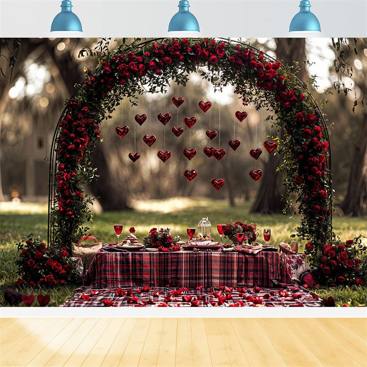 Valentine Photo Backdrops Red Rose Heart Picnic Backdrop UK BRP12-262