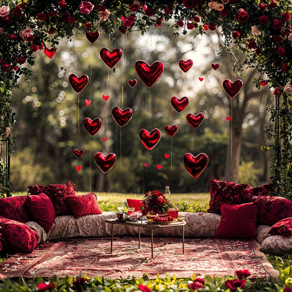 Valentines Backdrop Outdoor Cushions Roses Heart Balloons Backdrop UK BRP12-263