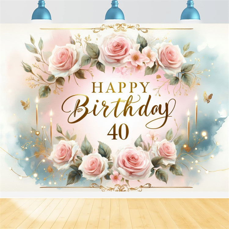Birthday Backdrop Ideas Pink Roses 40th Party Backdrop UK BRP12-289