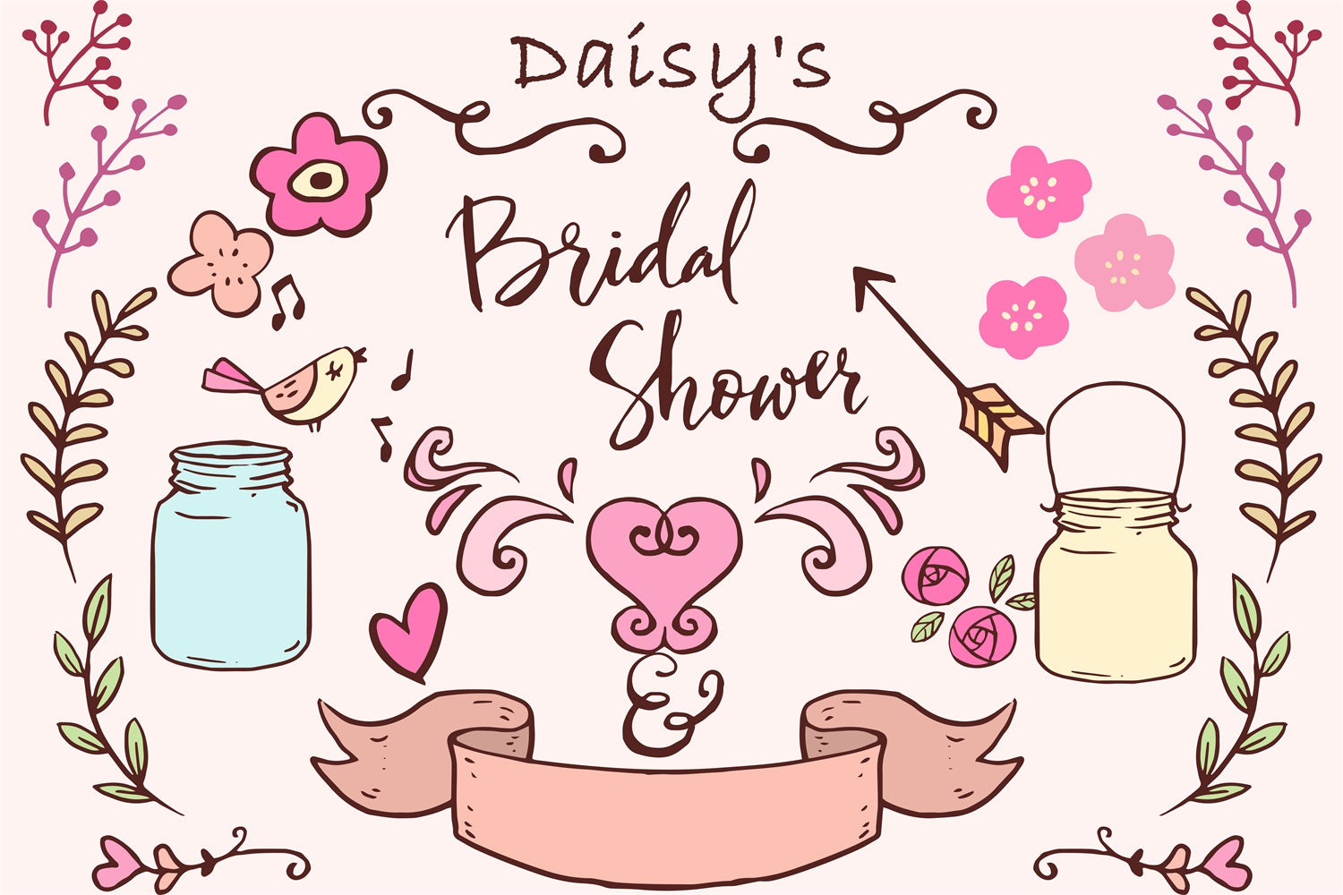 Personalized Backdrop For Wedding Pink Heart Bridal Shower Backdrop UK BRP12-360