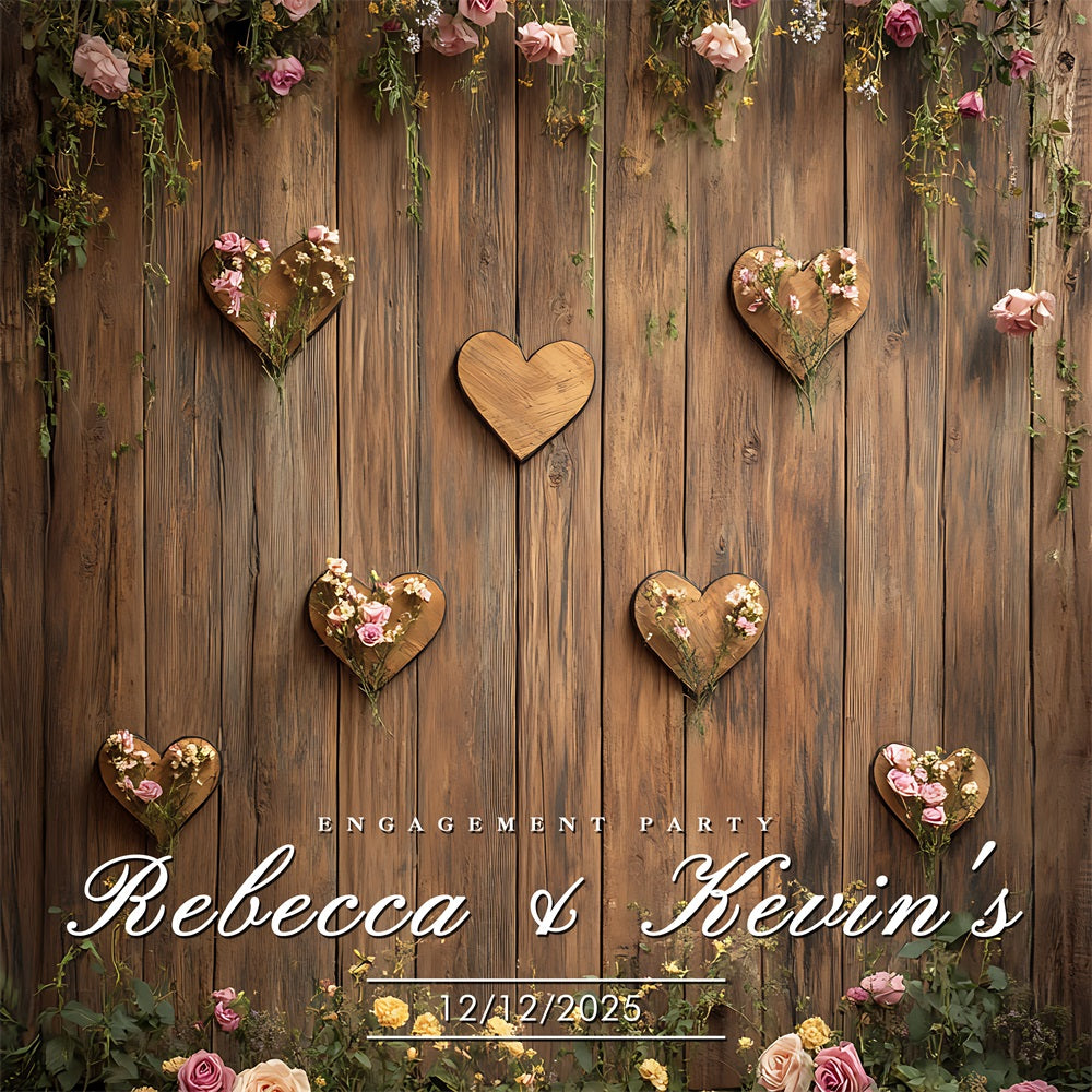 Personalised Wedding Backdrop Wooden Hearts Floral Engagement Party Backdrop UK BRP12-368