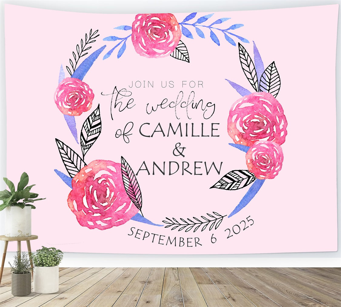Customized Wedding Backdrop Pastel Pink Roses Watercolor Backdrop UK BRP12-374