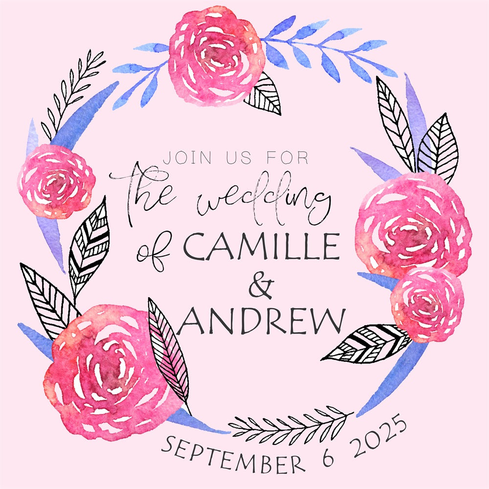 Customized Wedding Backdrop Pastel Pink Roses Watercolor Backdrop UK BRP12-374