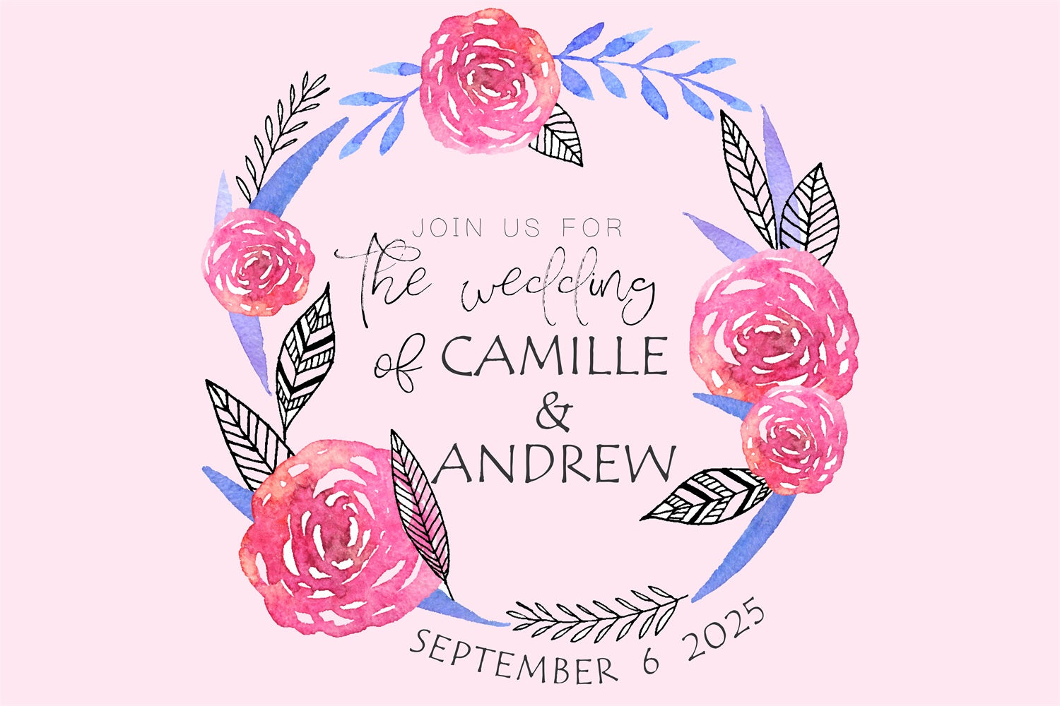 Customized Wedding Backdrop Pastel Pink Roses Watercolor Backdrop UK BRP12-374