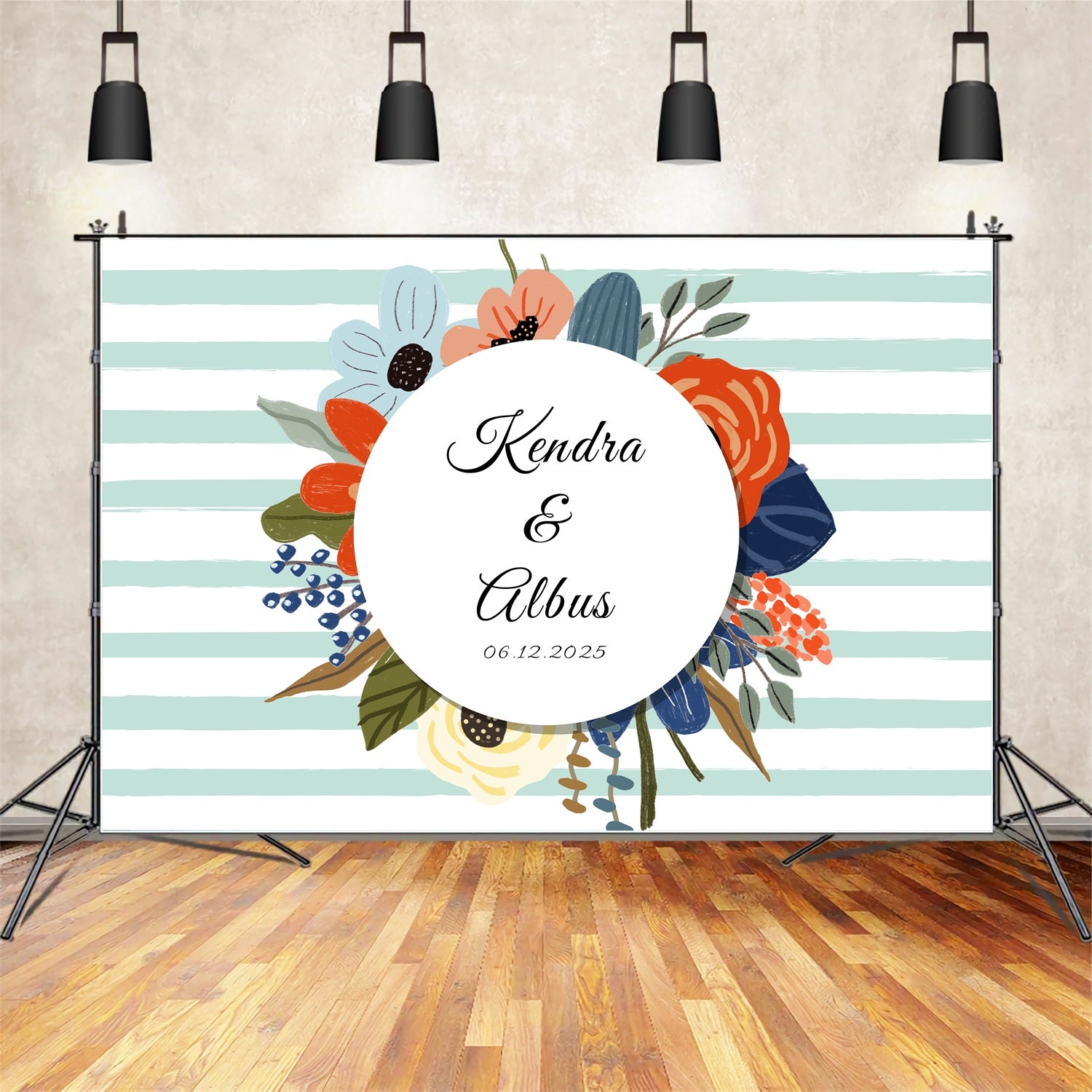 Customized Backdrop For Wedding Bloom Green Striped Backdrop UK BRP12-375