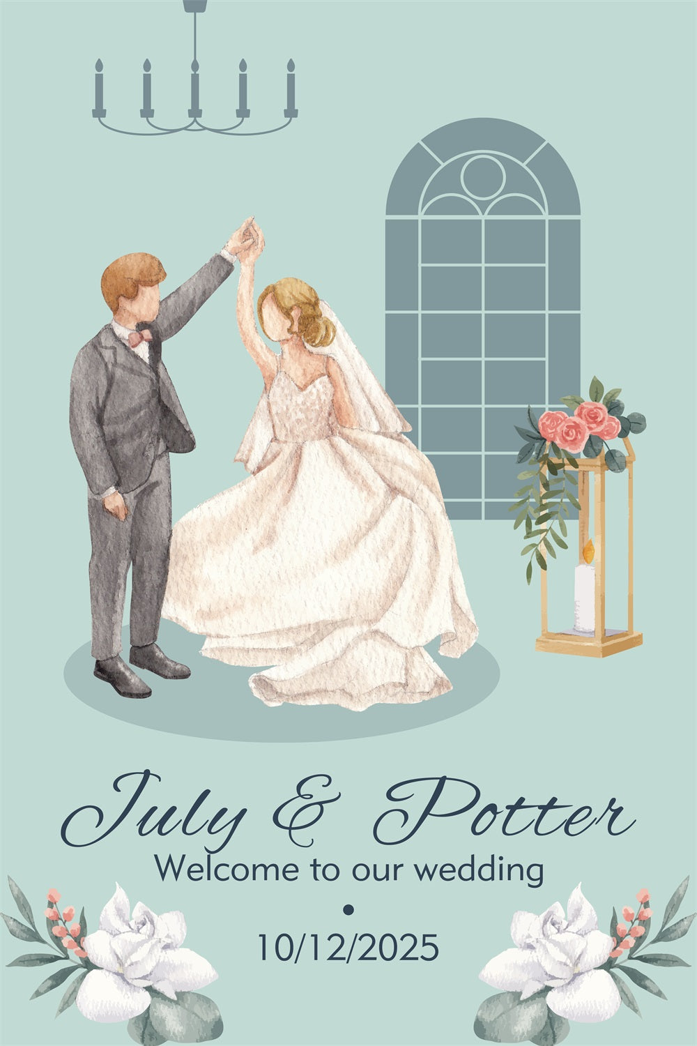 Personalized Wedding Photo Backdrop Bride Groom Dancing Backdrop UK BRP12-379